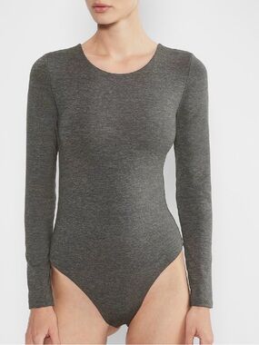Aritzia Contour Heather Gray Crew Long Sleeve Bodysuit